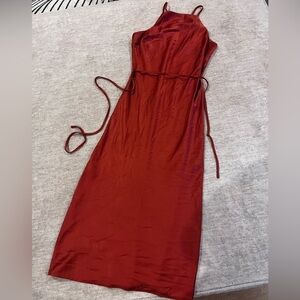 The Fifth Label Orange Midi Satin Dress With Tie Back Size XS Revolve